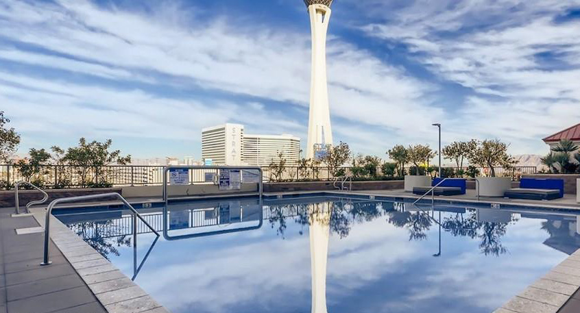 Building amenities including pool and gym